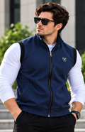 Eternity Men Premium Sleeveless Mock Neck Navy Blue Zipper