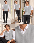 Eternity Men Grey Textured V-Neck Knitted Sweater