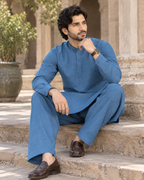 Men's Unstitched Steel Blue Winter kamaliya khaddar Suit