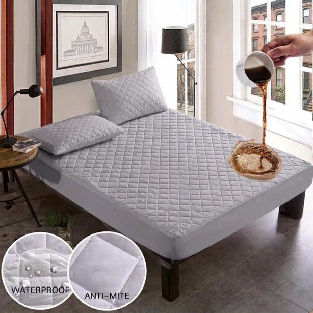 Grey Cotton Quilted Waterproof Mattress Protector