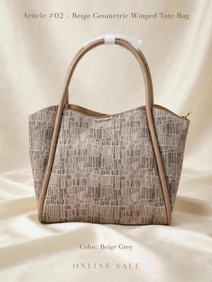 article 02 beige geometric winged tote bag