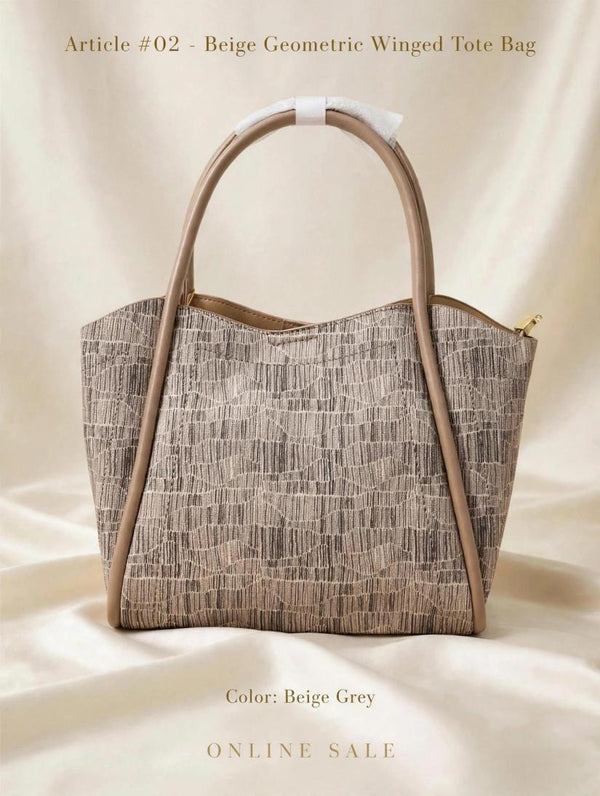 article 02 beige geometric winged tote bag