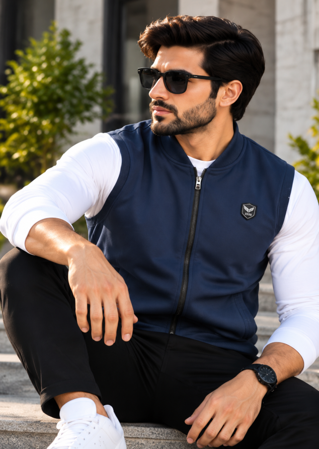 Eternity Men Premium Sleeveless Navy Blue Bomber