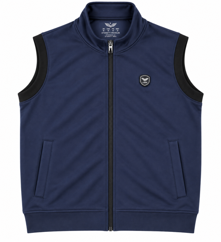 Eternity Men Premium Sleeveless Mock Neck Navy Blue Zipper
