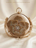 article 09 gold floral crystal round clutch