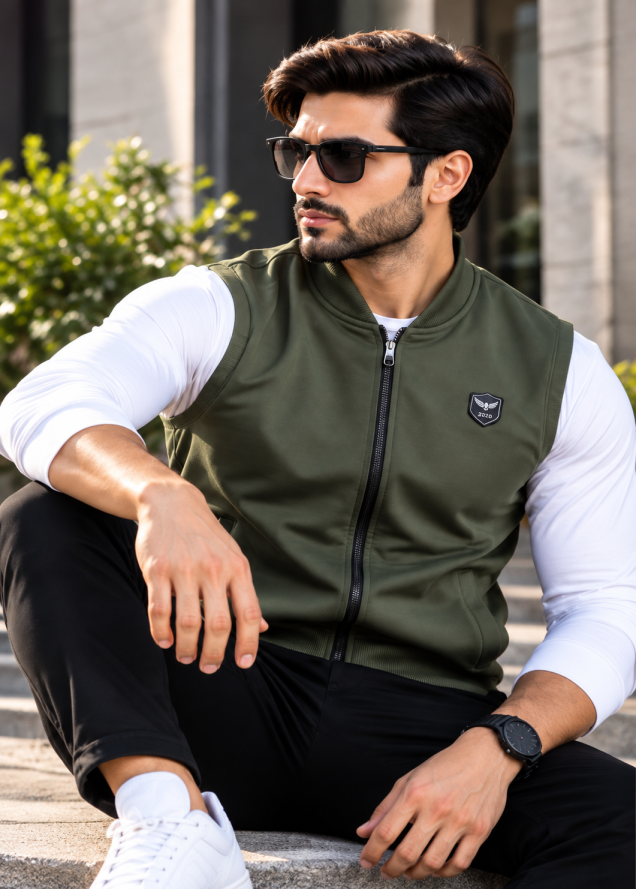Eternity Men Premium Sleeveless Olive Green Bomber