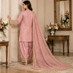 PC-92 Embroidered Silk Kurti with Tulip Shalwar & Organza Dupatta - 3 Pcs