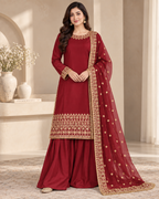 PC-911 Embroidered Silk Kameez with Sharara & Net Dupatta - 3 Pcs