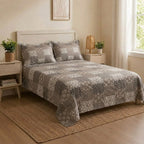 Grey & White Geometric Printed Bedsheet Set Modern Ethnic Pattern Bedding with Matching Pillowcases