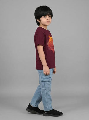 Boys Graphic T-Shirt (Bear Print) - Maroon