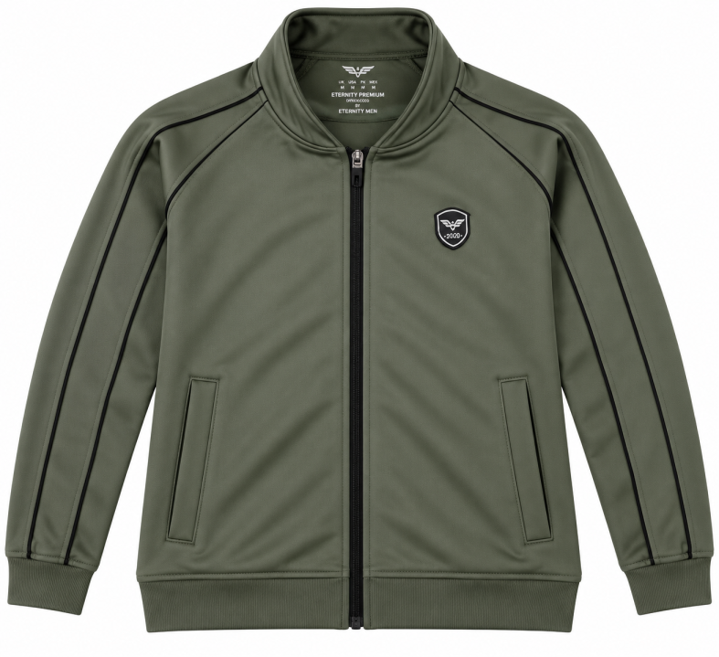 Eternity Men Premium Contrast Piping Zipper Olive Green