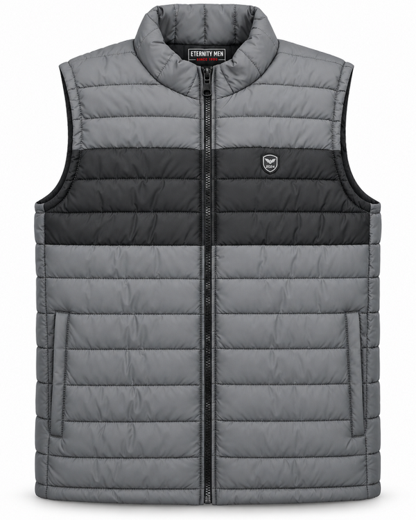 Eternity Men Premium Sleeveless Chest Panel Puffer Charcoal & Black