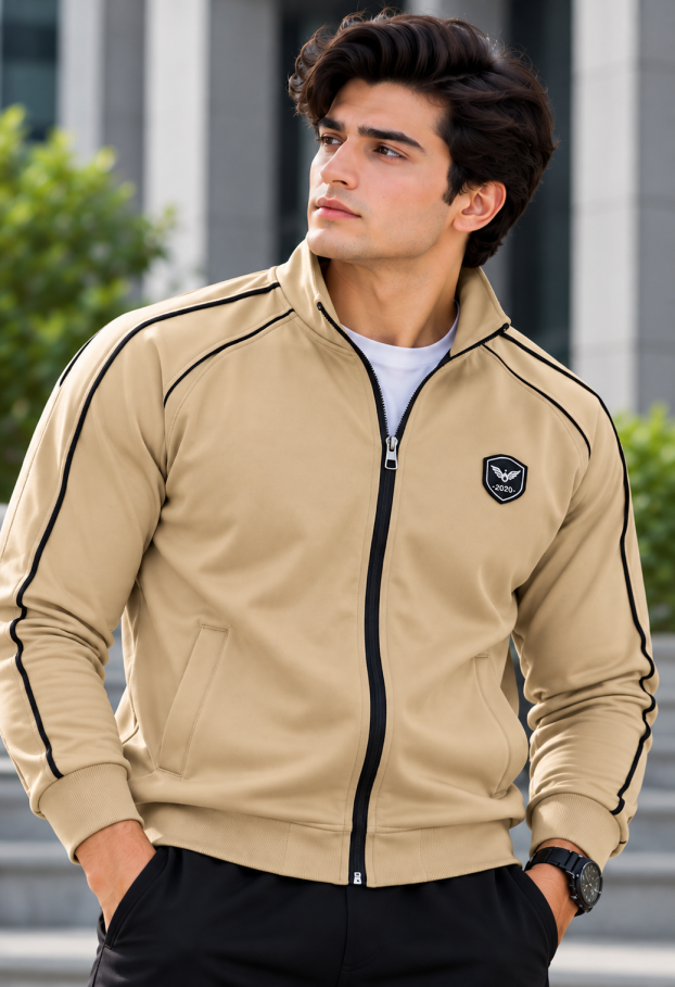 Eternity Men Premium Contrast Piping Zipper Beige