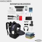 IGOLUMON 17.3" Business and Travel Laptop Backpack for Men and Woman with USB Port, Black