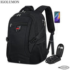 IGOLUMON 17.3" Business and Travel Laptop Backpack for Men and Woman with USB Port, Black