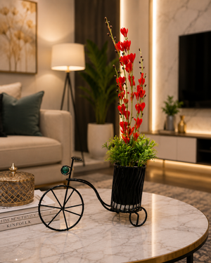 Artificial Pink Flowers with Black Bicycle Planter for Home Decor CH 00246