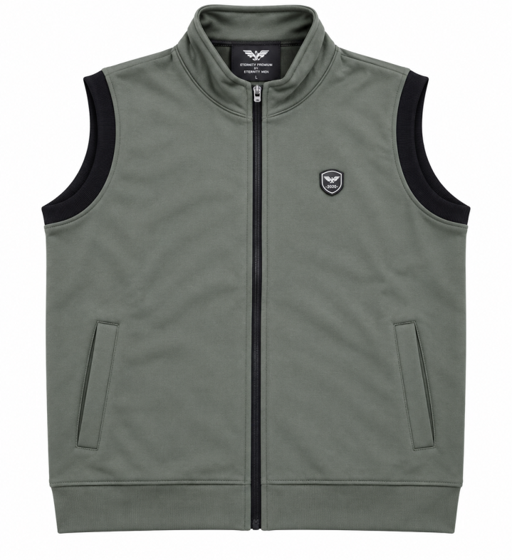 Eternity Men Premium Sleeveless Mock Neck Olive Green Zipper