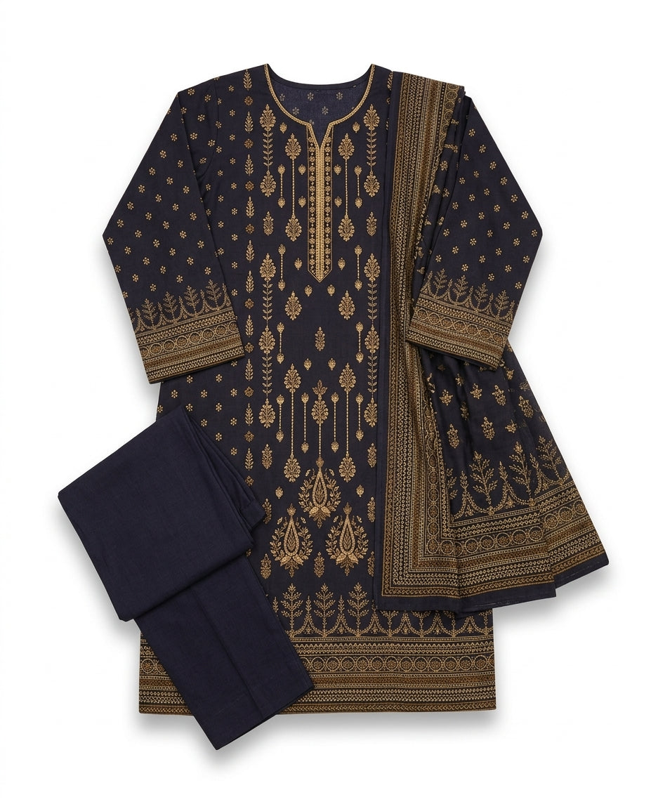 A042 Unstitched Embroidered Khadder Suit - 3 Pc
