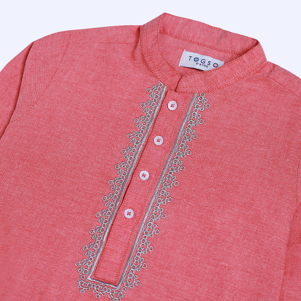 Pastal Red Embroidered Kurta