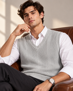 Eternity Men Grey Textured V-Neck Knitted Sweater