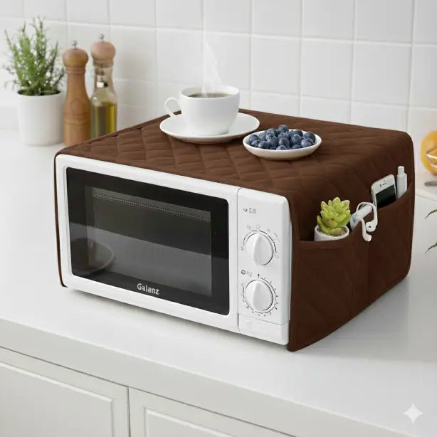Quilted Brown Microwave Oven Cover – Dust-Proof & Heat Resistant Protector