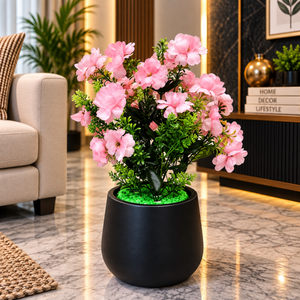 Artificial Pink Flower Plant with Black Decorative Pot Ch 00296