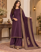 PC-94 Embroidered Silk Kameez with Flared Trouser - 3 Pcs