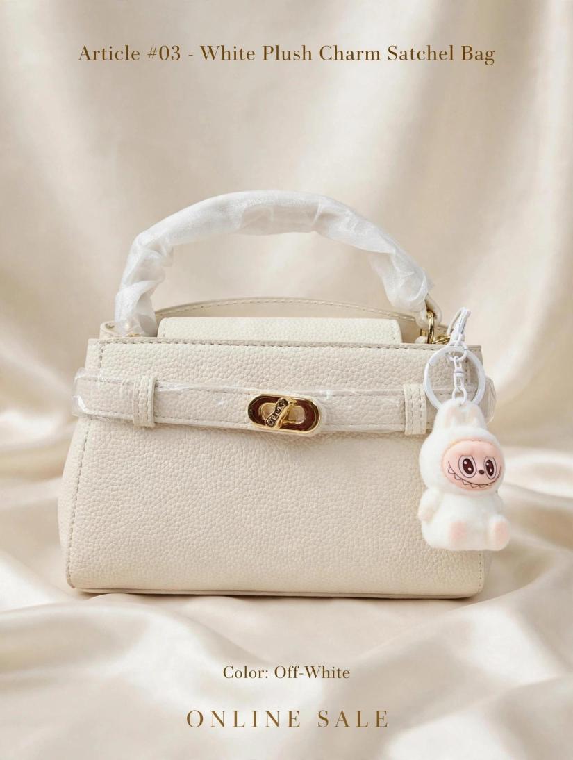 article 03 white plush charm satchel bag