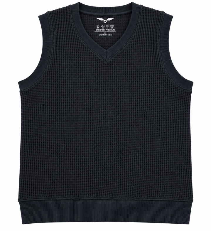 Eternity Men Black Textured V-Neck Knitted Sweater
