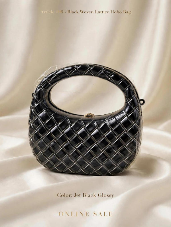 article 06 black woven lattice hobo bag