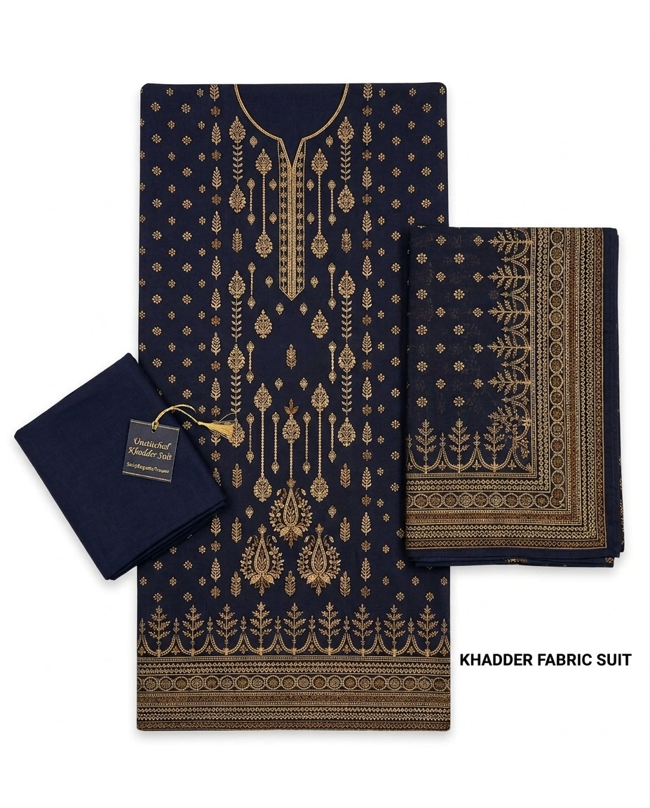 A042 Unstitched Embroidered Khadder Suit - 3 Pc