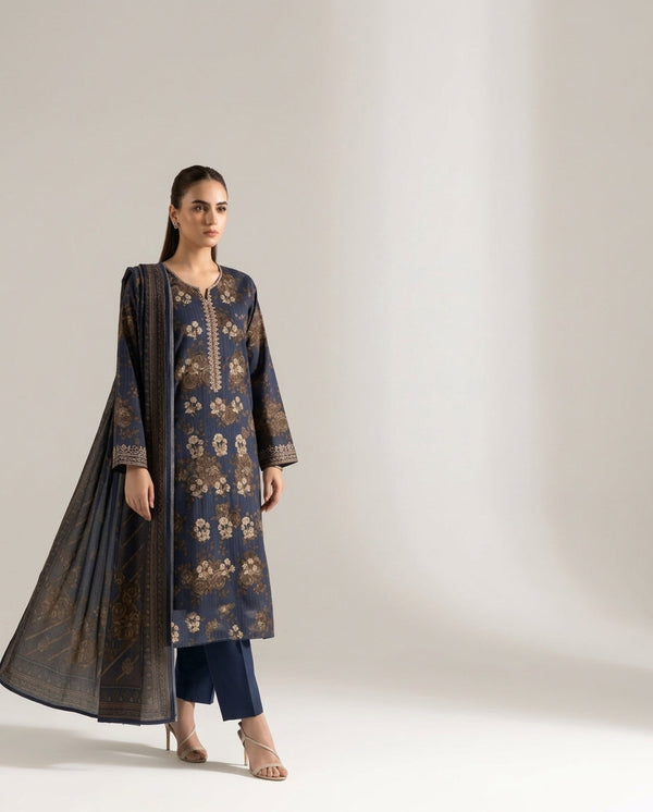 A035 Unstitched Embroidered Dhanak Suit - 3 Pc