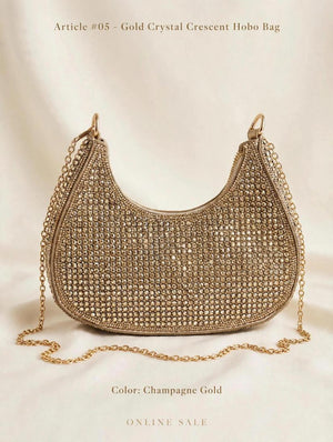 article 05 gold crystal creseent hobo bag