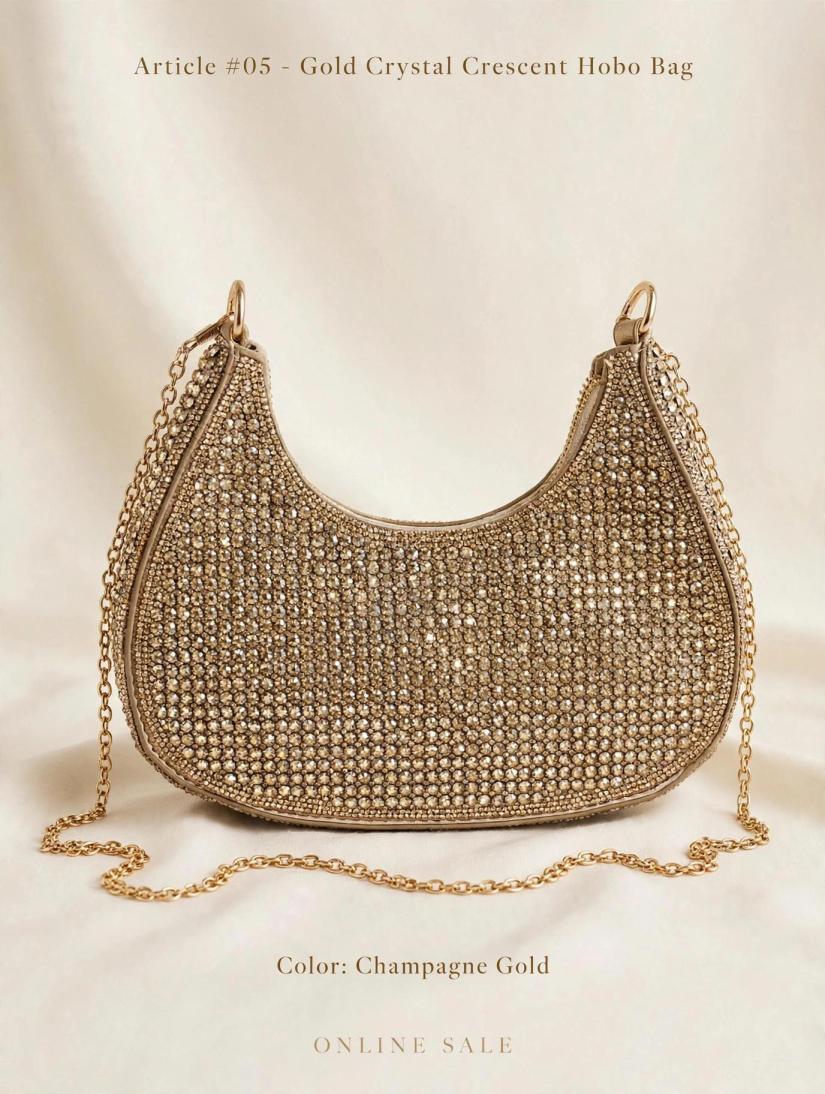 article 05 gold crystal creseent hobo bag