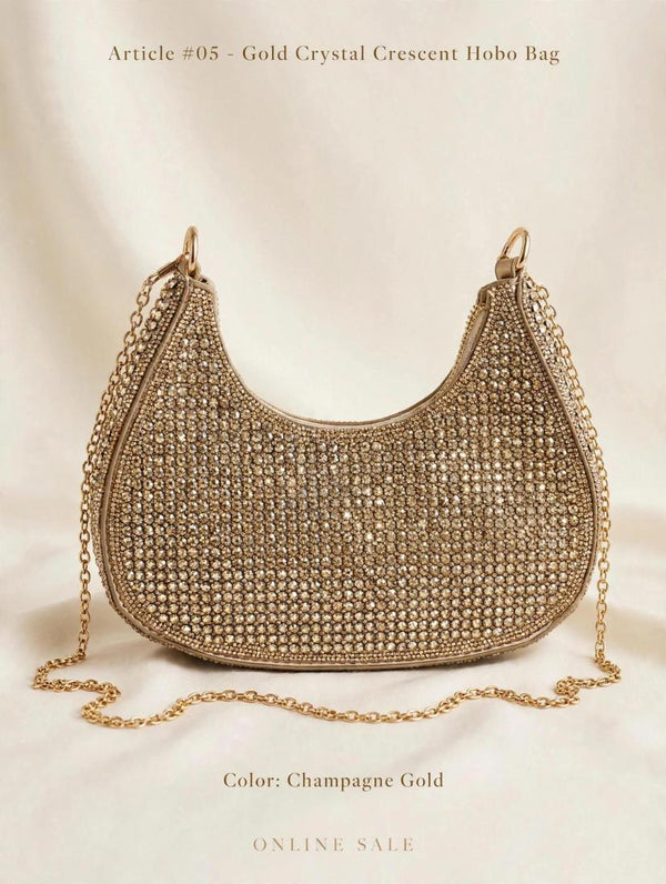 article 05 gold crystal creseent hobo bag