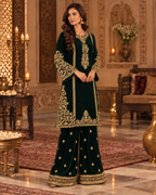 PC-95 Embroidered Micro Velvet Kurti with Plain Straight Trouser - 2 Pcs