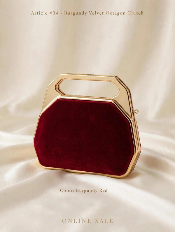 article 04 burgundy velvet octagon clutch