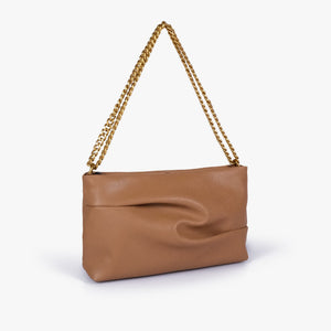 Coffee pleated clutch bag with chain