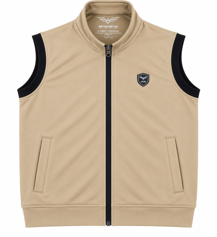 Eternity Men Premium Sleeveless Mock Neck Beige Zipper