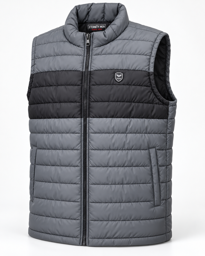 Eternity Men Premium Sleeveless Chest Panel Puffer Charcoal & Black