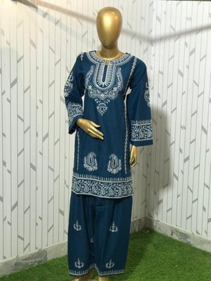 2Pc Stitched Embroidered Suit - Zinc Paisley Border