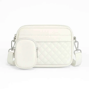 Quilted White Crossbody Bag with Coin Pocket