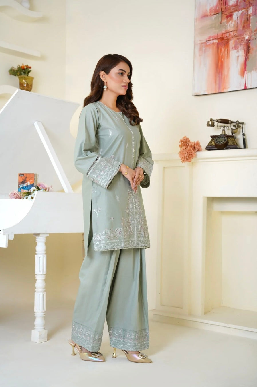 Pastel Green Farshi Shalwar 2Pc TWE-014