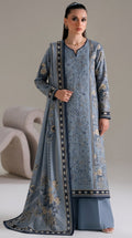 A034 Unstitched Embroidered Dhanak Suit - 3 Pc