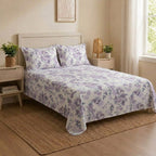 Lavender Floral Bedsheet Set – Soft Floral Print for Single & Double Beds with Pillowcases