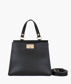 Black Front Lock Top-Handle Mini Bag