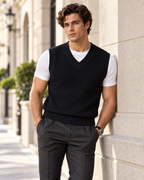 Eternity Men Black Textured V-Neck Knitted Sweater