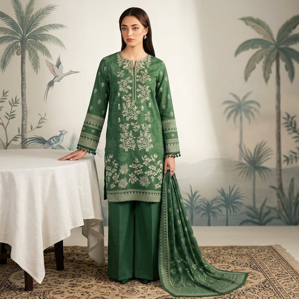 A0333 Unstitched Embroidered Dhanak Suit - 3 Pc