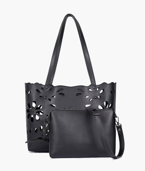 Black Two-Piece Floral Tote