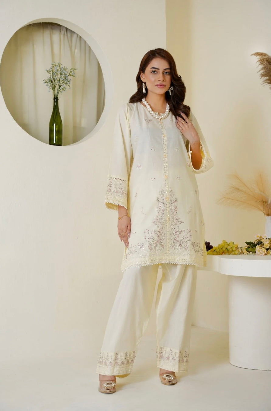Rose White Farshi Shalwar 2Pc